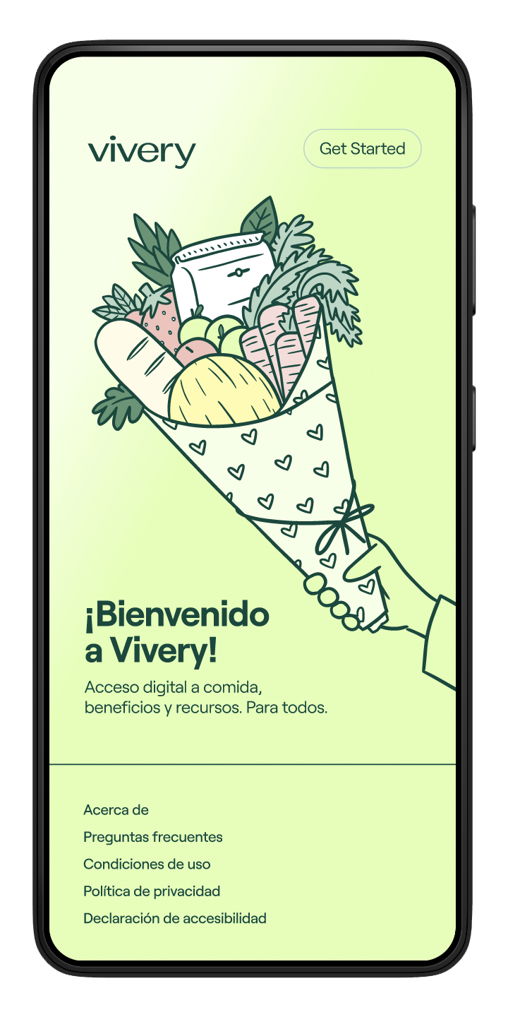 Pantalla de bienvenida a Vivery